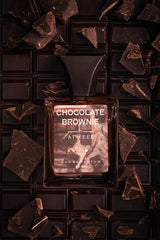 Chocolate brownie eau de parfum bottle with front label and dark glass