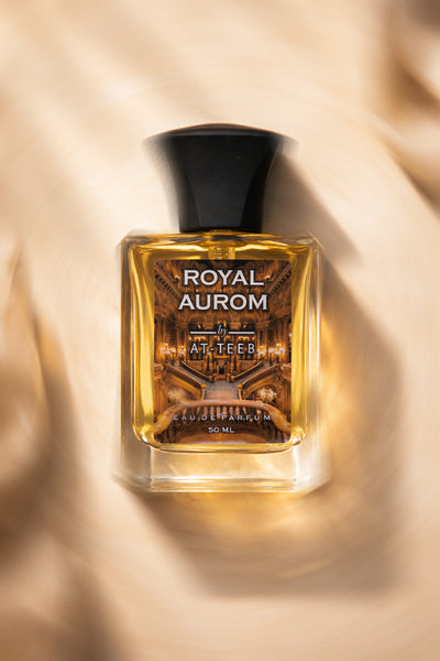 ROYAL AUROM eau de parfum bottle, 50 ml, amber glass with black cap
