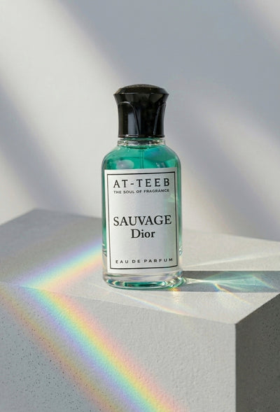 SAUVAGE eau de parfum glass perfume bottle, green liquid, black cap, Dior label
